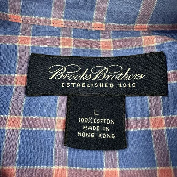 Brooks Brothers Mens Blue and Pink Plaid Button Down Shirt Large 100% Cotton - Picture 5 of 9
